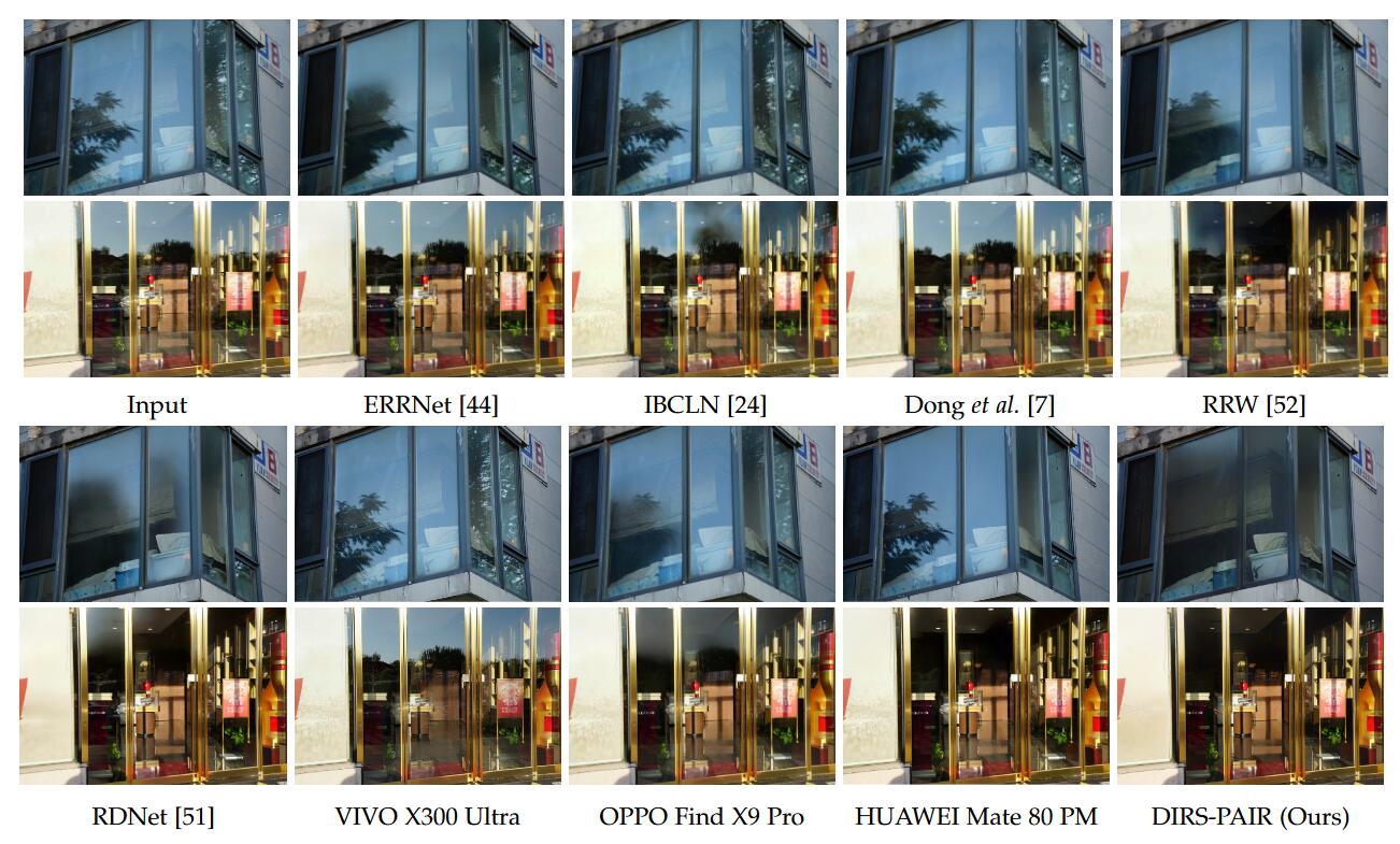 Real-world reflection separation comparison